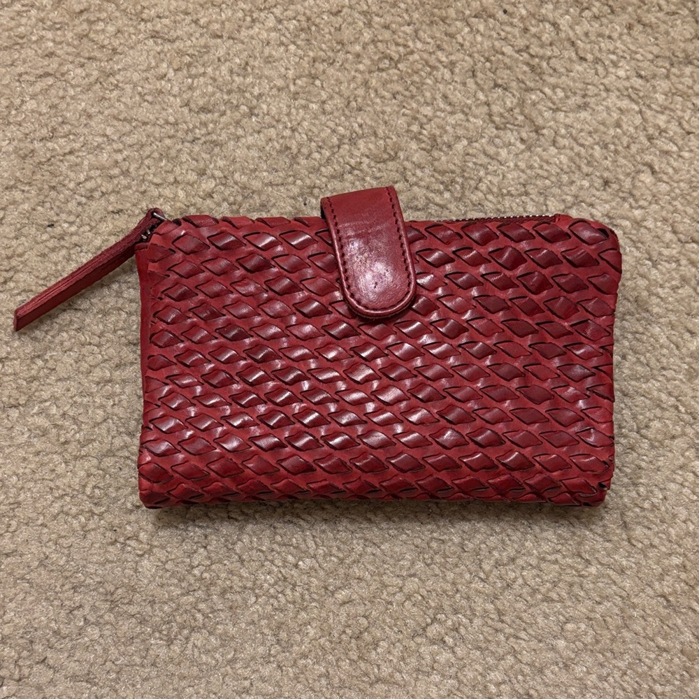 Woven Leather Clutch Wristlet in Red
